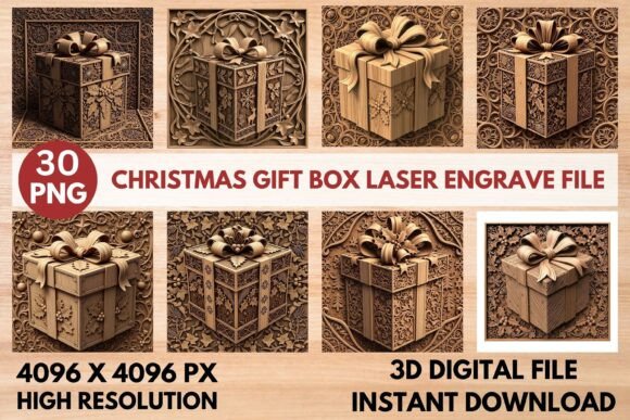 3D Christmas Gift Box Laser File: Elevate Your Holiday Crafting
