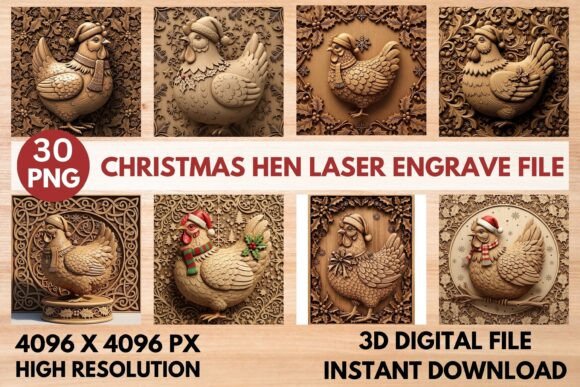 3D Christmas Hen Laser Engrave File