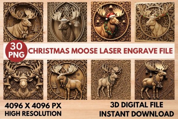 3D Christmas Moose Laser Engrave File
