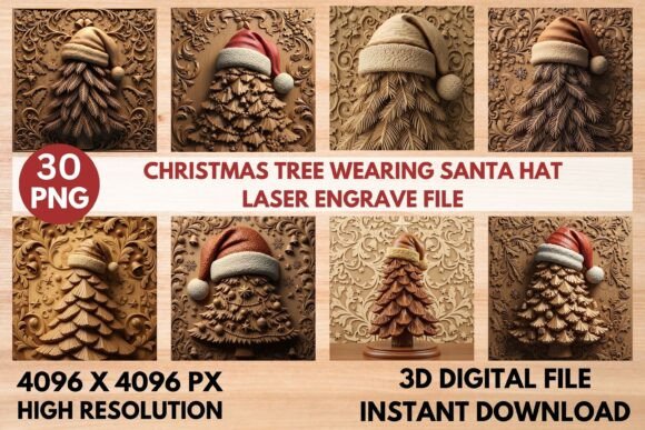 3D Christmas Tree Santa Hat Laser File