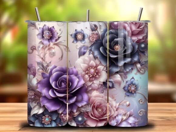 3D Flowers Roses 20 Oz Tumbler Wrap V.1