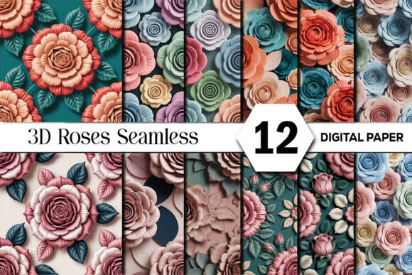 3D Roses Seamless Digital Paper Pack