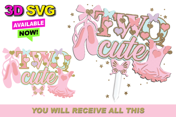 Ballerina Two Cute Cake Topper 3D SVG: A Versatile Digital Design for Creative Projects