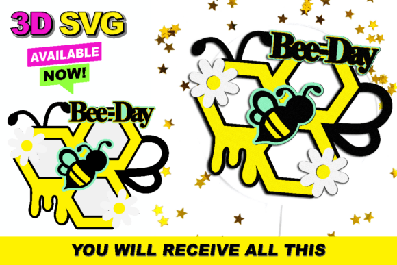 Bee Day Cake Topper 3D SVG