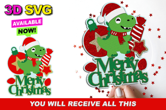 Christmas Dinosaur Topper 3D SVG
