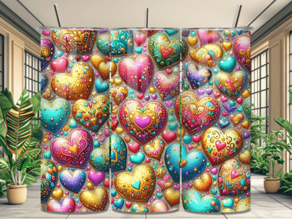 Colorful 3D Jewel Heart Tumbler Wrap PNG