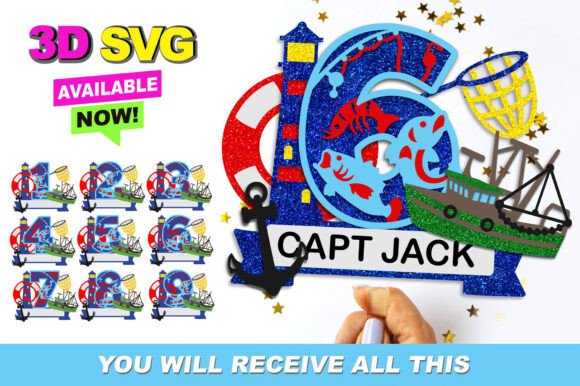 Fishing Party Numbers Topper 3D SVG