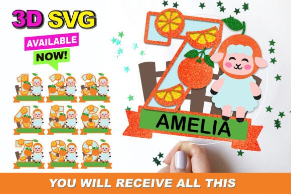 Orange Baby Sheep Numbers 3D SVG