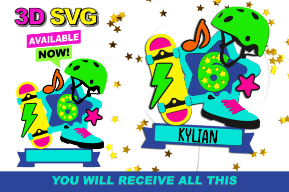 Skateboard Cake Topper 3D SVG