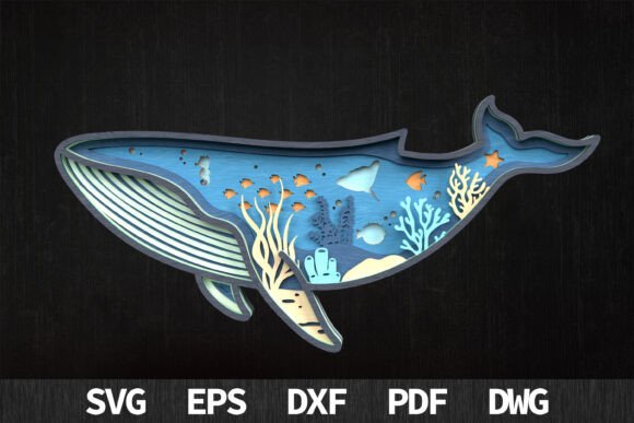 Whale Ocean Scene 3D SVG Cut